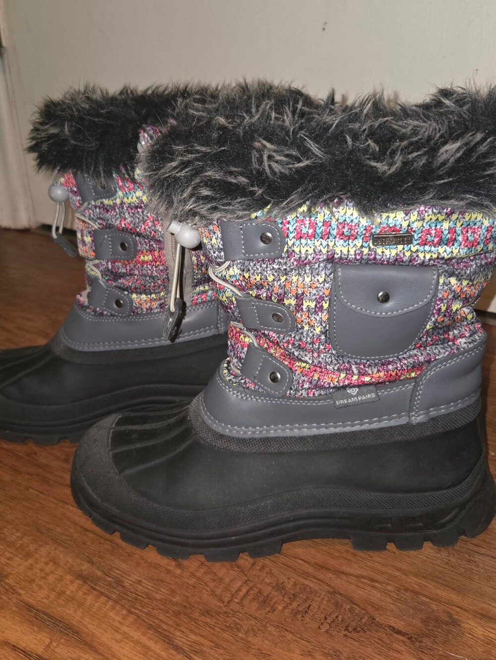 Girls Colorful Knit Faux-Fur Trim Winter Snow Boots